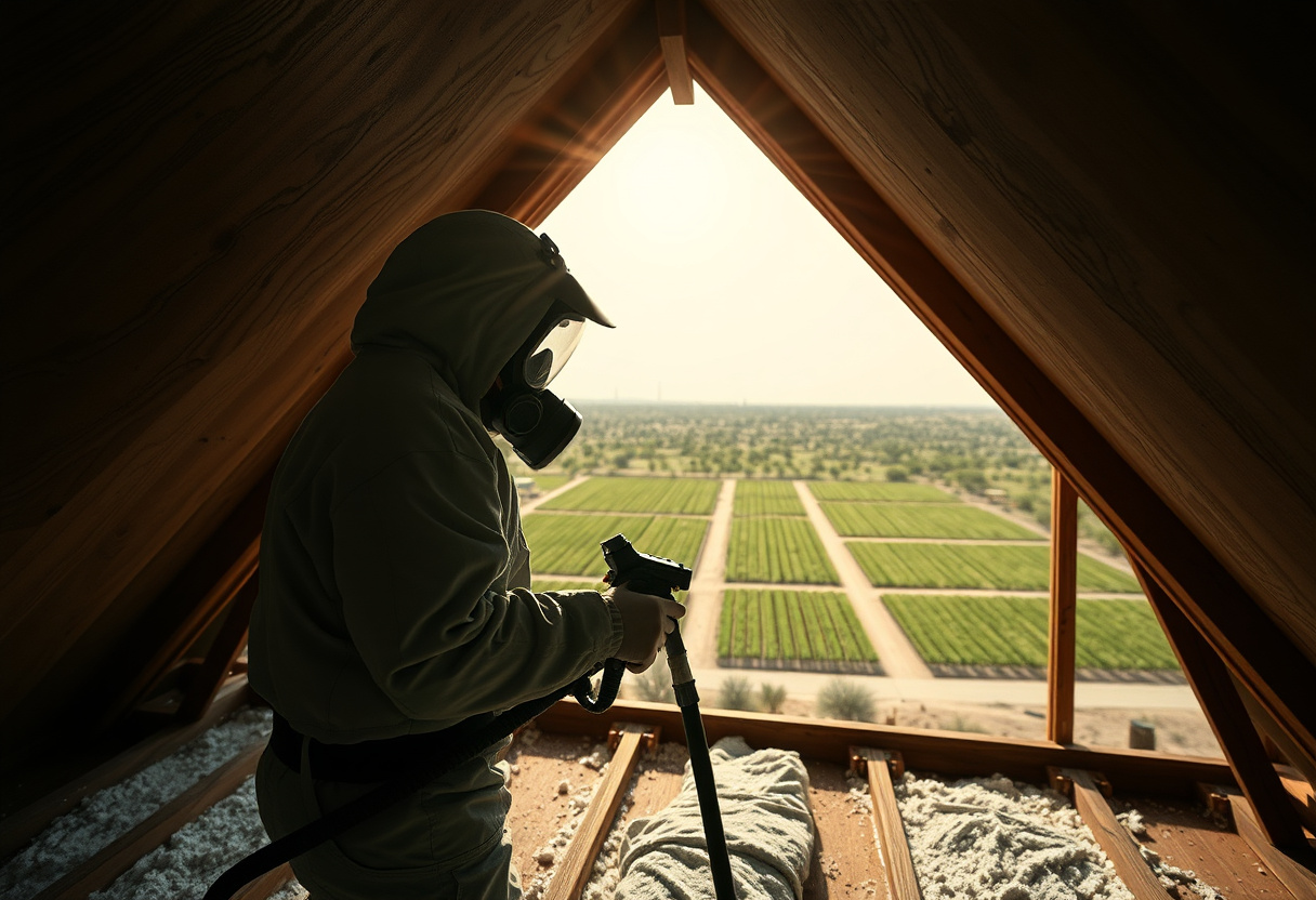 Spray foam insulation contractor working in an extreme-heat Yuma attic